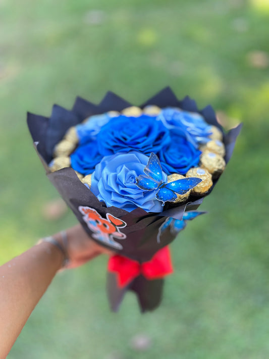 Buquê eterno: Lovely Golden Blue