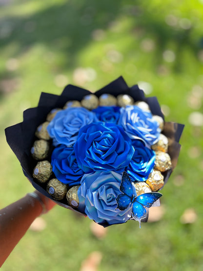 Buquê eterno: Lovely Golden Blue