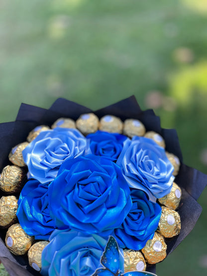 Buquê eterno: Lovely Golden Blue