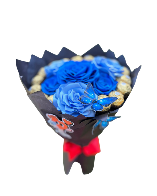 Buquê eterno: Lovely Golden Blue